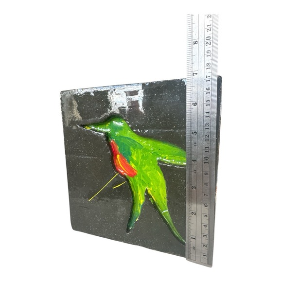 Unique Hand Cut Concrete Art Piece Beryl Schwartz Relief Sculpture Hummingbird - Picture 3 of 7